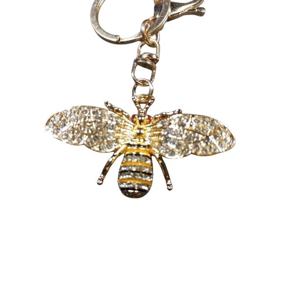 Bee Rhinestone Keychain Gold Tone Purse Clip - Picture 4 of 6